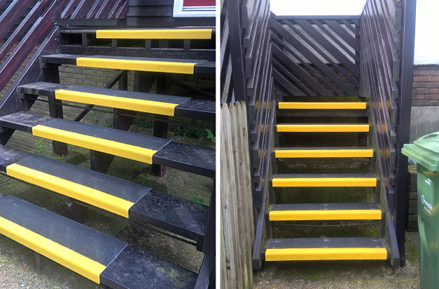 non-slip stair treads used to prevent slippery steps and stairs